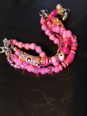 Pink Multi-Strand Beaded Bracelet with Mixed Accents